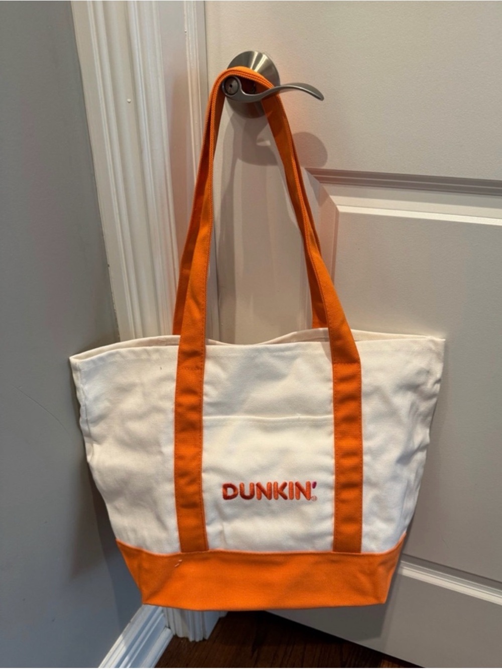 Dunkin Canvas Tote Bag in White and Orange